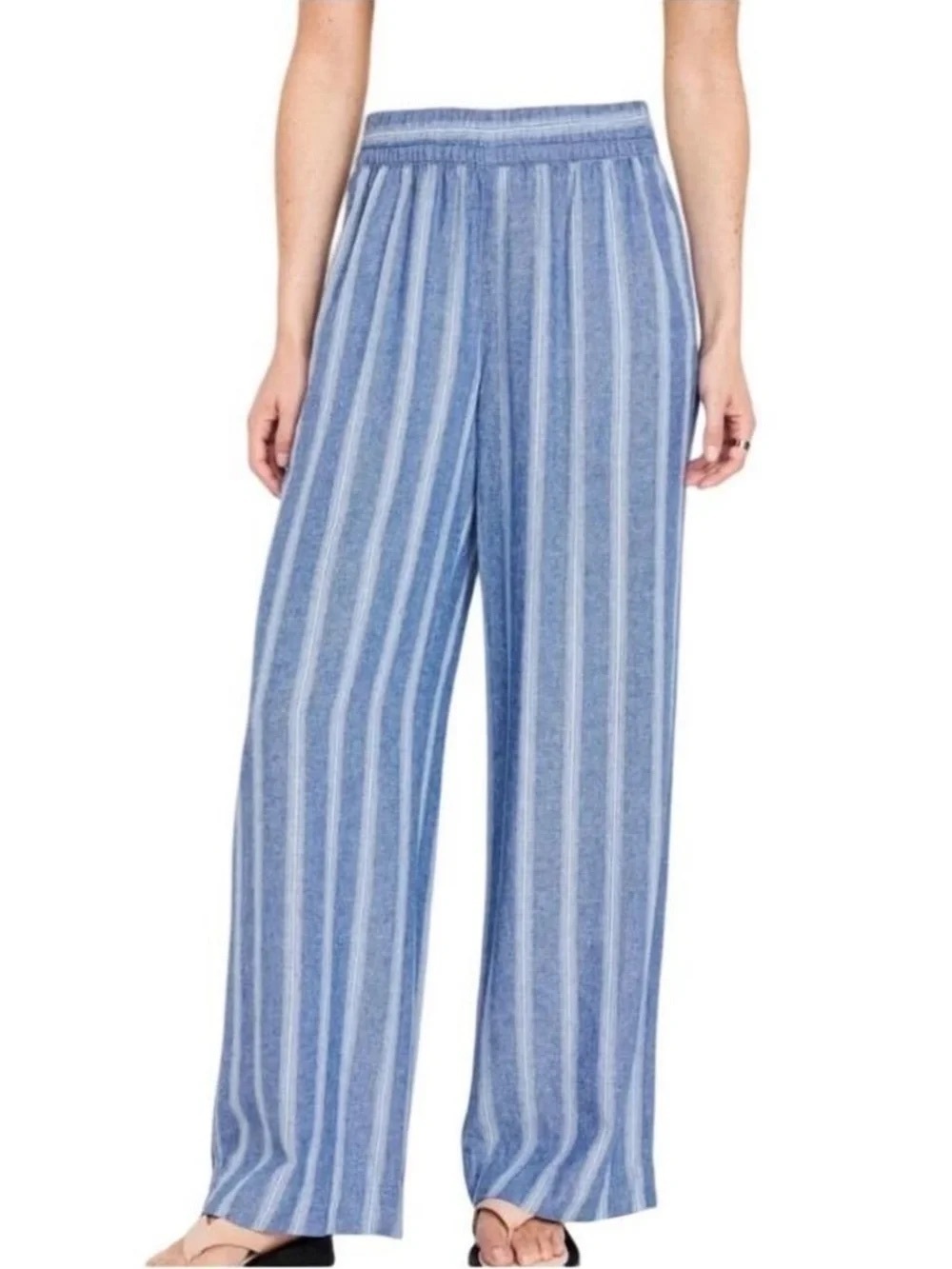 Old Navy Wide Leg pull on Linen Cotton Blend Pants Pockets XL